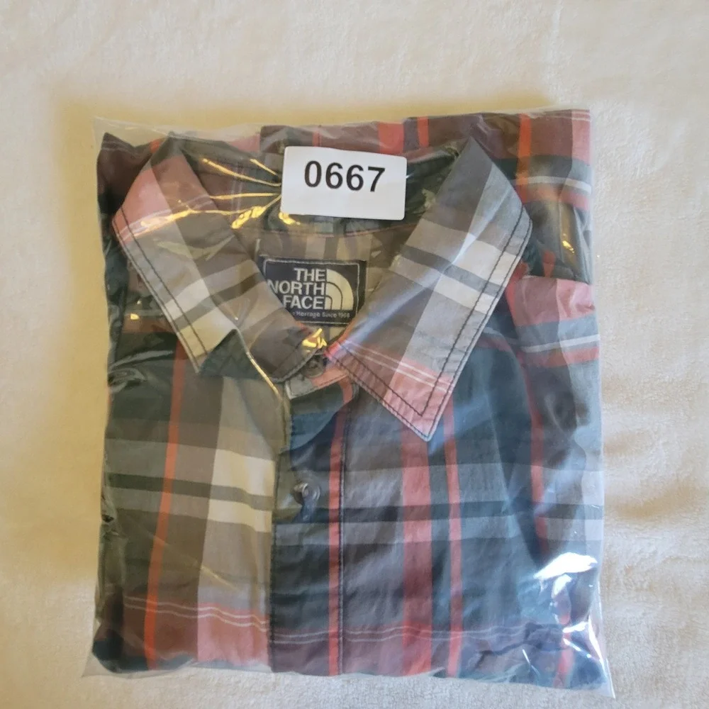 The North Face Plaid Shirt Mens XL Orange Grey Long Sleeve Button Down Cotton